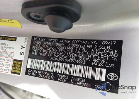 2017 Toyota Prius Two from USA, damaged, VIN JTDKBRFUXH3574973